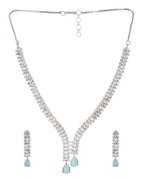 Jewels Nest Mint Green Diamond-Style Necklace Set With Drop Earrings