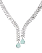 Jewels Nest Mint Green Diamond-Style Necklace Set With Drop Earrings