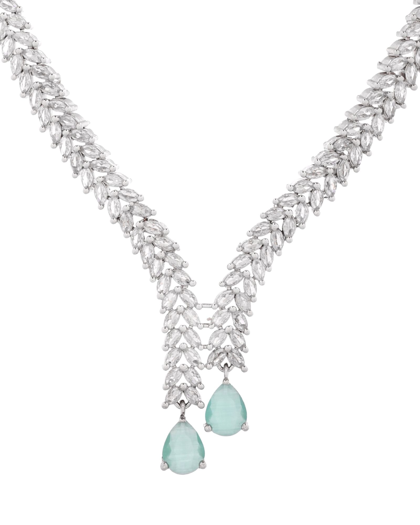 Jewels Nest Mint Green Diamond-Style Necklace Set With Drop Earrings
