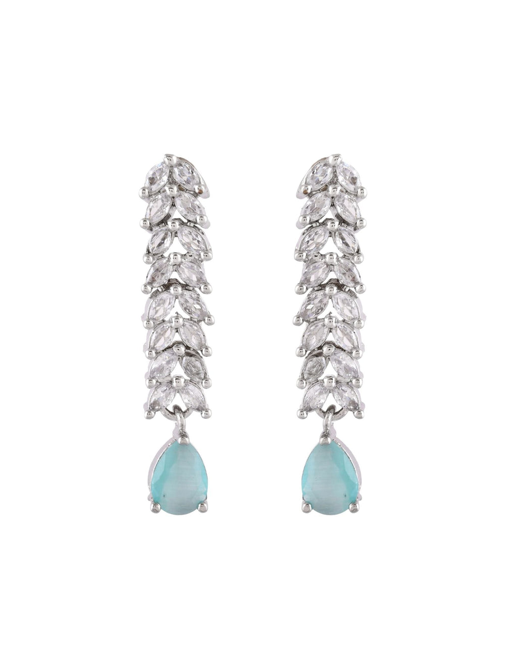 Jewels Nest Mint Green Diamond-Style Necklace Set With Drop Earrings