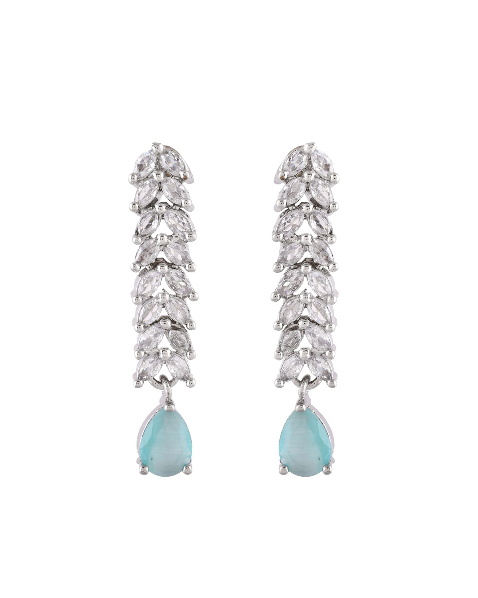 Jewels Nest Mint Green Diamond-Style Necklace Set With Drop Earrings
