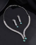 Jewels Nest Mint Green Diamond-Style Necklace Set With Drop Earrings