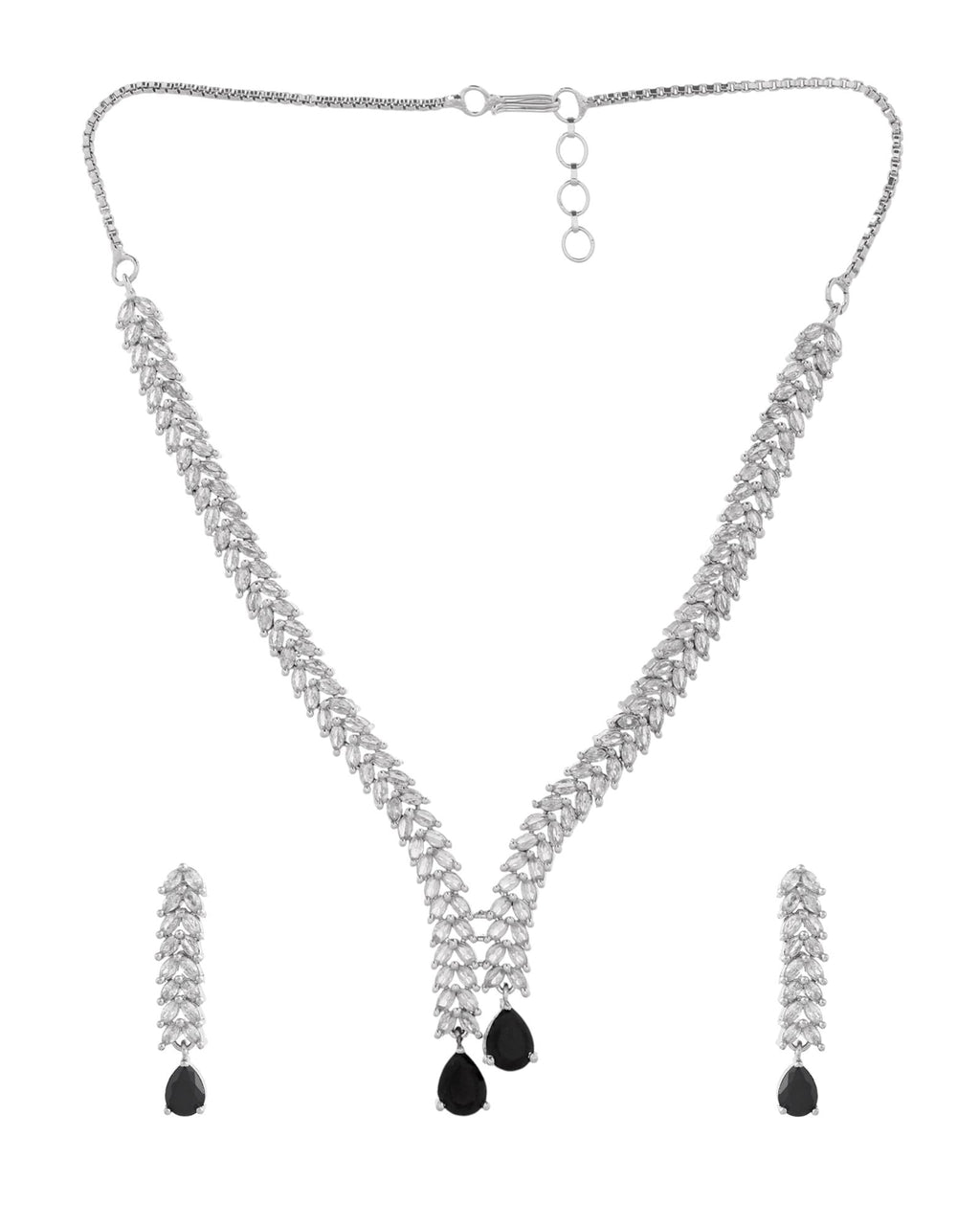 Jewels Nest Black Stone Diamond-Style Necklace Set With Drop Earrings