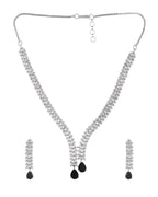 Jewels Nest Black Stone Diamond-Style Necklace Set With Drop Earrings