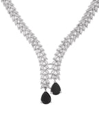Jewels Nest Black Stone Diamond-Style Necklace Set With Drop Earrings