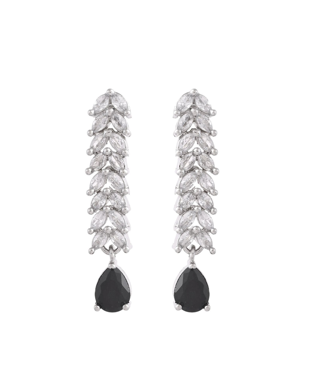 Jewels Nest Black Stone Diamond-Style Necklace Set With Drop Earrings