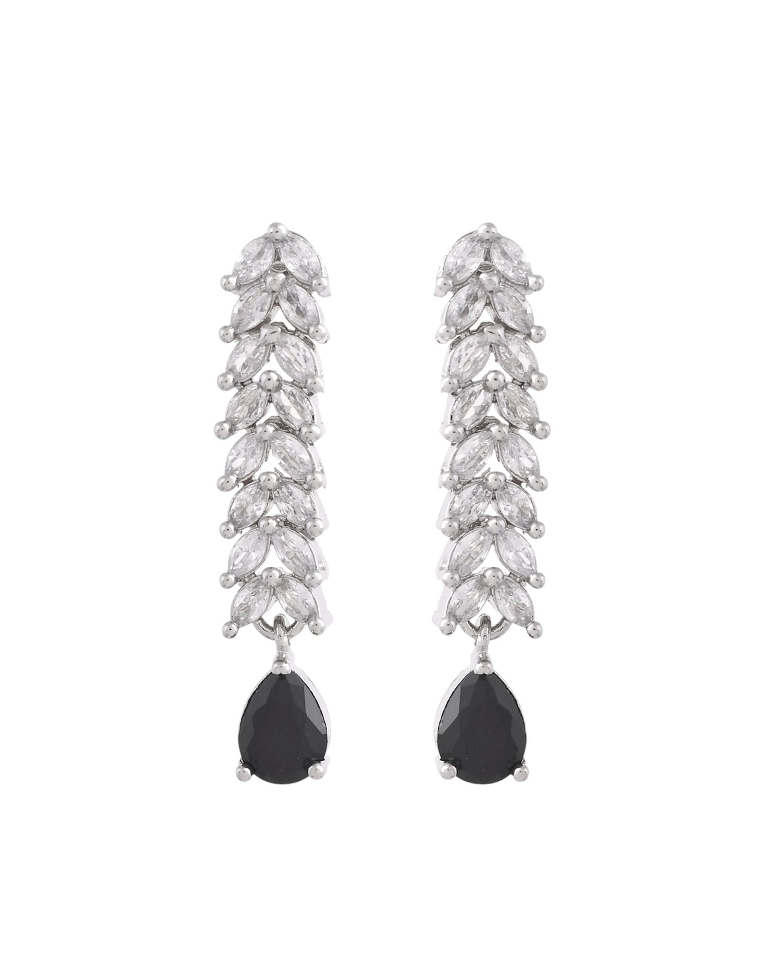 Jewels Nest Black Stone Diamond-Style Necklace Set With Drop Earrings