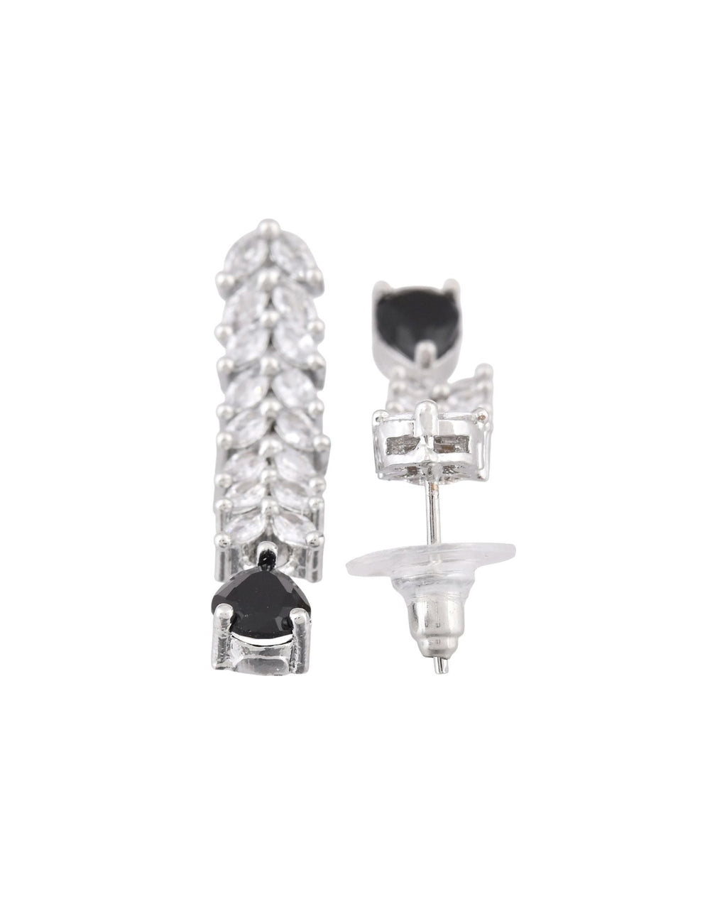 Jewels Nest Black Stone Diamond-Style Necklace Set With Drop Earrings