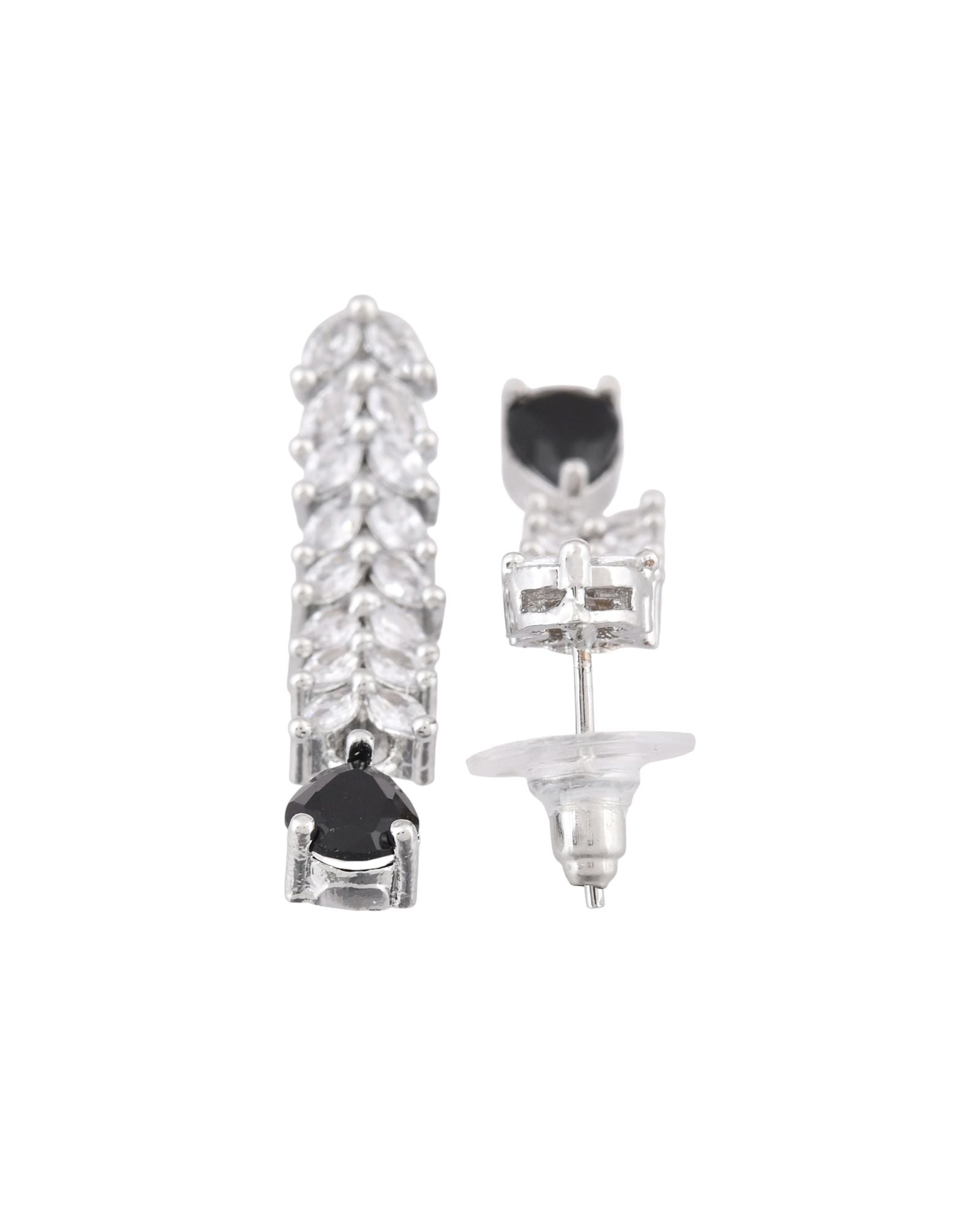Jewels Nest Black Stone Diamond-Style Necklace Set With Drop Earrings