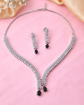 Jewels Nest Black Stone Diamond-Style Necklace Set With Drop Earrings