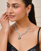 Jewels Nest Emerald Green Diamond-Style Necklace Set With Drop Earrings