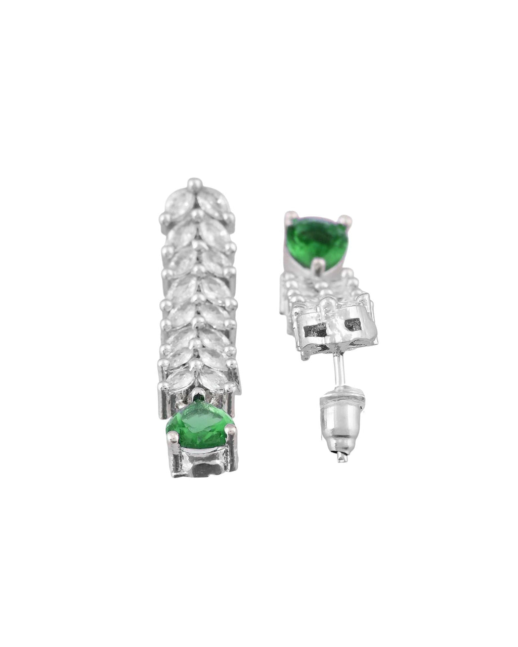 Jewels Nest Emerald Green Diamond-Style Necklace Set With Drop Earrings