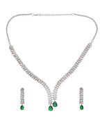 Jewels Nest Emerald Green Diamond-Style Necklace Set With Drop Earrings