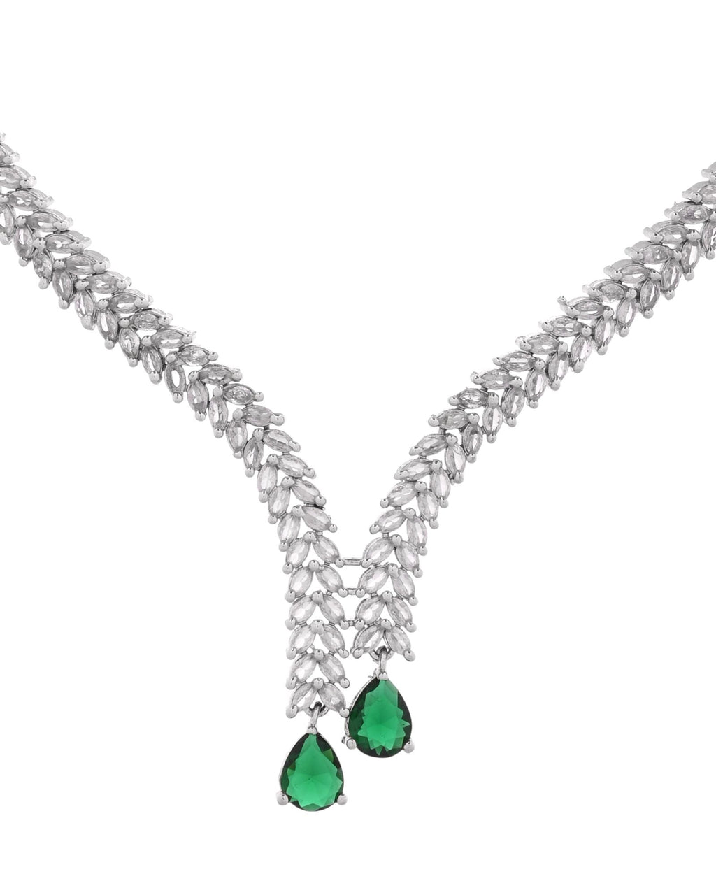 Jewels Nest Emerald Green Diamond-Style Necklace Set With Drop Earrings