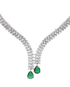 Jewels Nest Emerald Green Diamond-Style Necklace Set With Drop Earrings