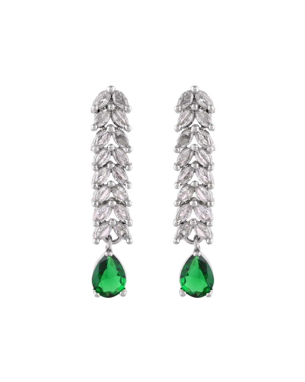 Jewels Nest Emerald Green Diamond-Style Necklace Set With Drop Earrings