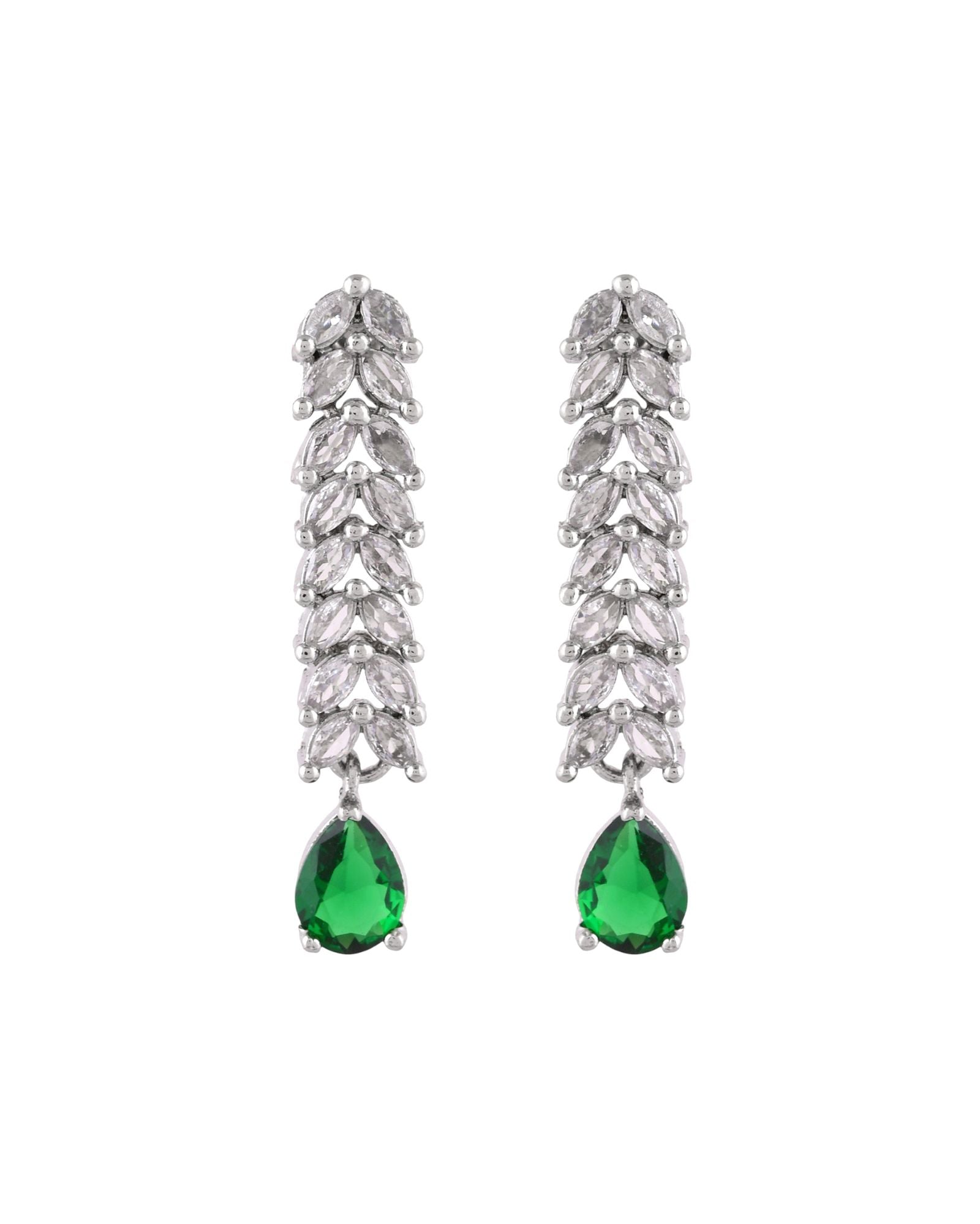 Jewels Nest Emerald Green Diamond-Style Necklace Set With Drop Earrings