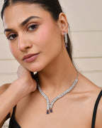 Jewels Nest Purple Stone Diamond-Style Necklace Set With Drop Earrings