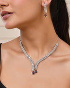 Jewels Nest Purple Stone Diamond-Style Necklace Set With Drop Earrings