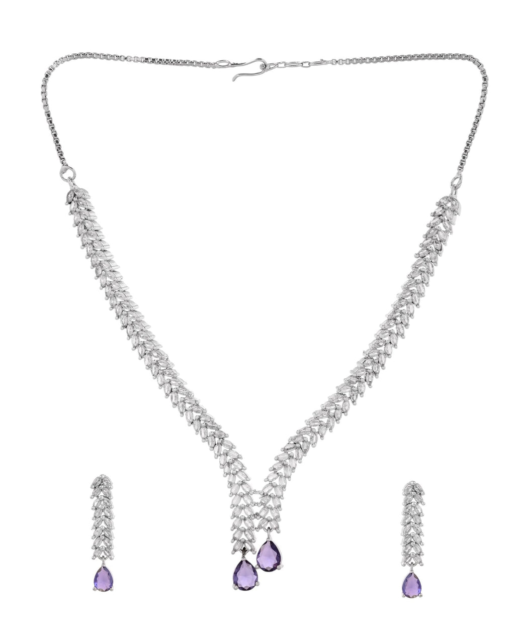 Jewels Nest Purple Stone Diamond-Style Necklace Set With Drop Earrings