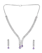 Jewels Nest Purple Stone Diamond-Style Necklace Set With Drop Earrings
