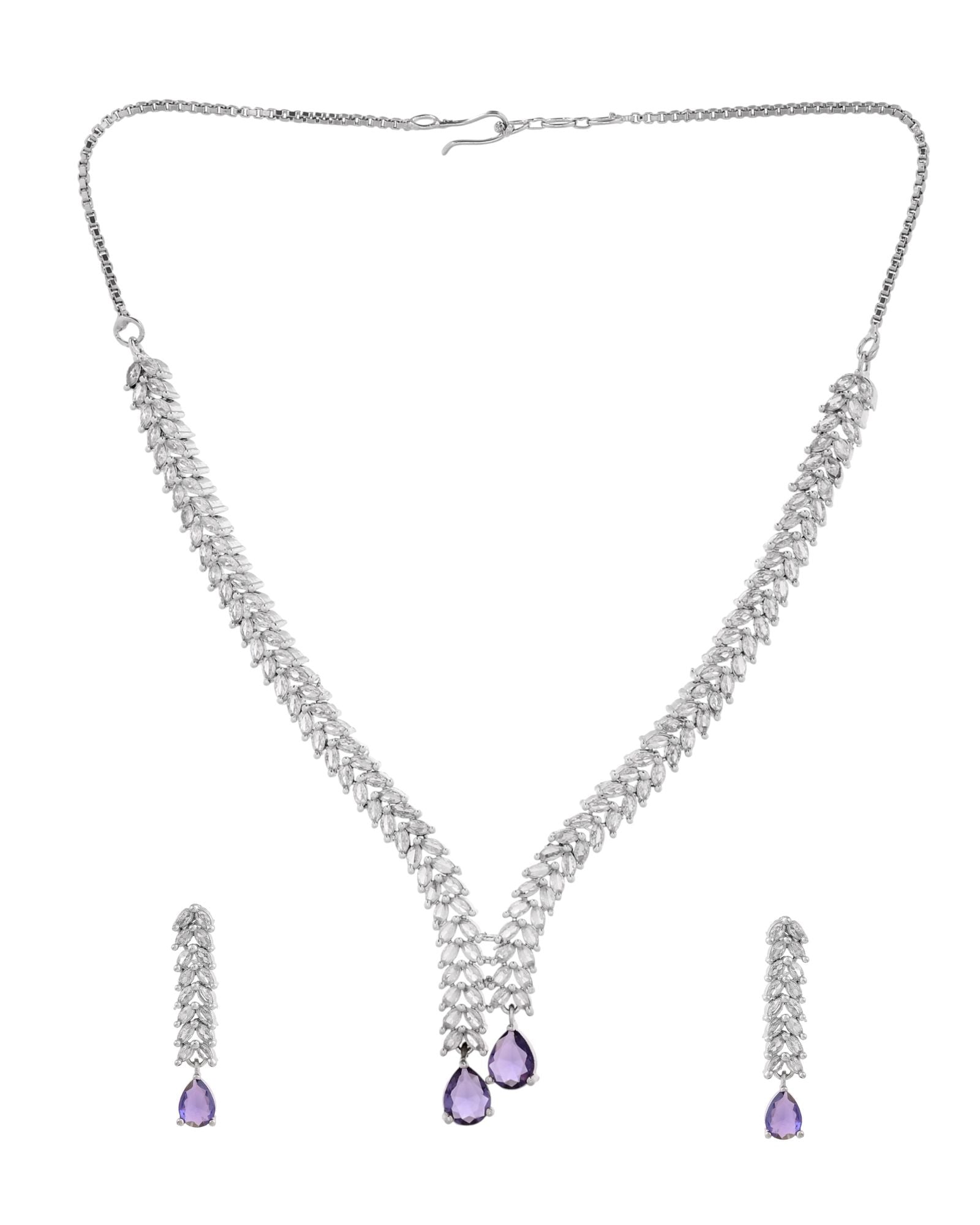 Jewels Nest Purple Stone Diamond-Style Necklace Set With Drop Earrings