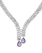 Jewels Nest Purple Stone Diamond-Style Necklace Set With Drop Earrings