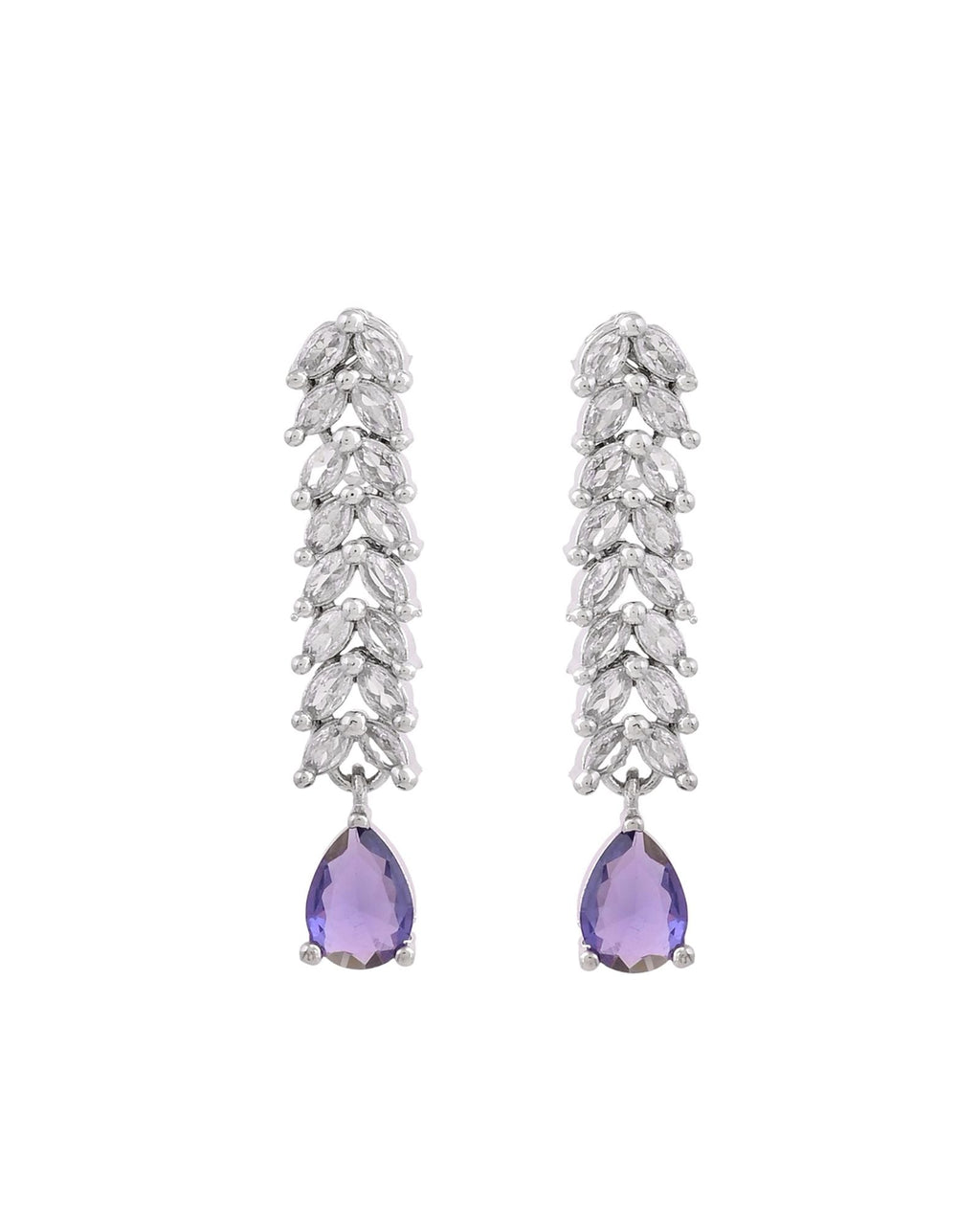 Jewels Nest Purple Stone Diamond-Style Necklace Set With Drop Earrings