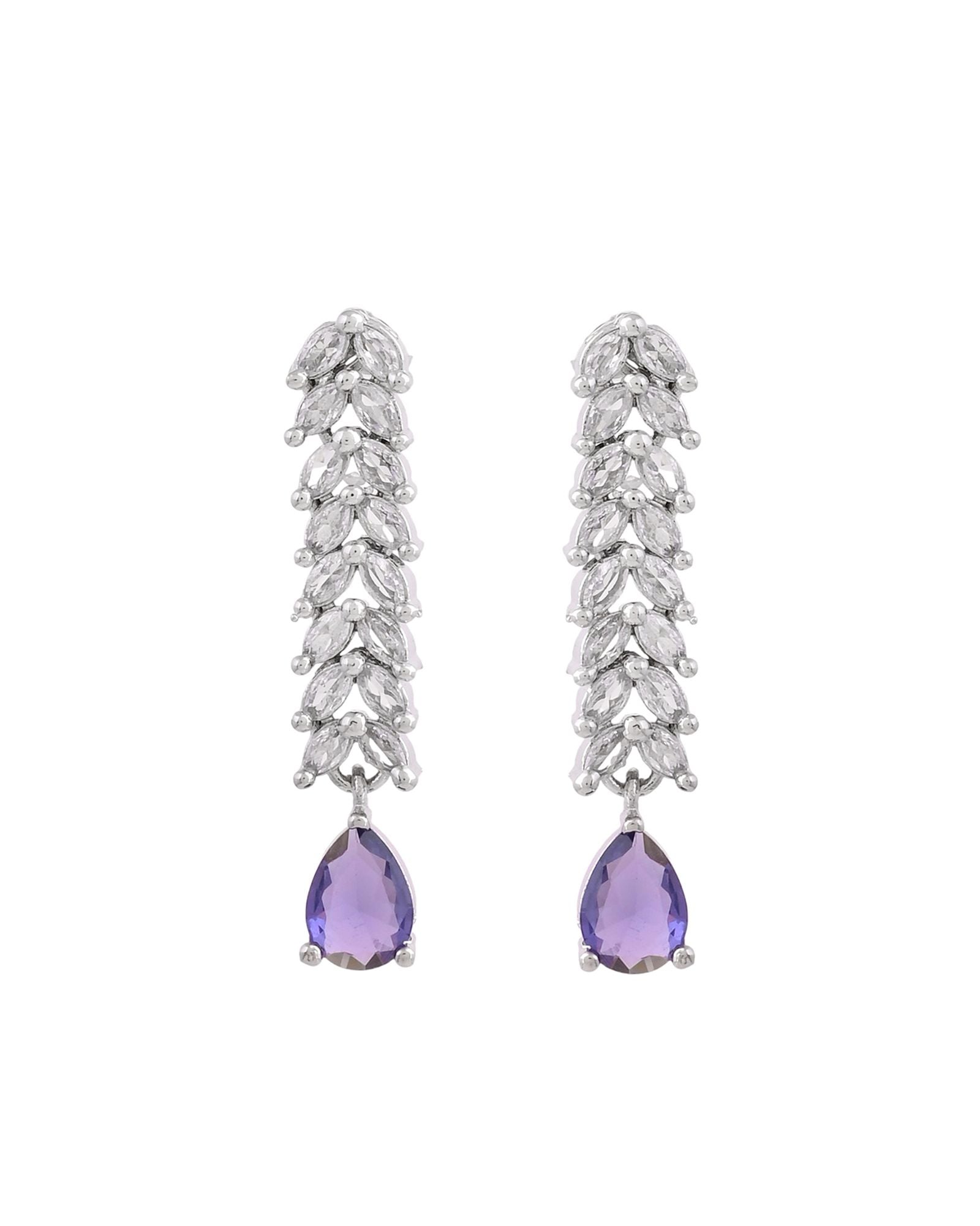 Jewels Nest Purple Stone Diamond-Style Necklace Set With Drop Earrings