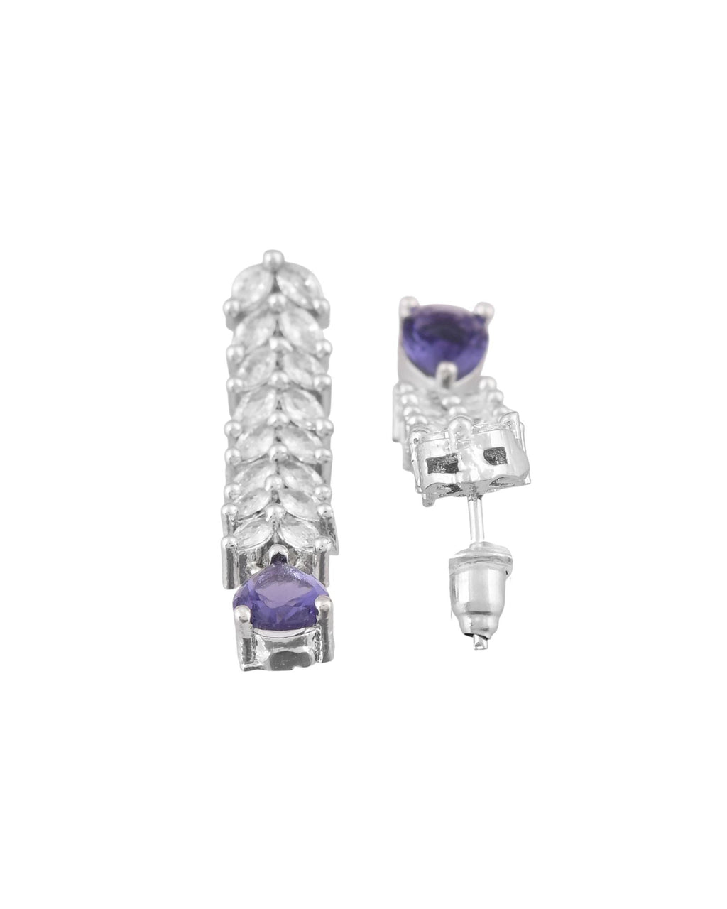 Jewels Nest Purple Stone Diamond-Style Necklace Set With Drop Earrings