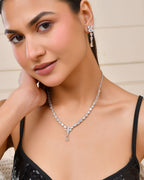 Jewels Nest Classic Diamond-Style Floral Necklace Set With Drop Earrings