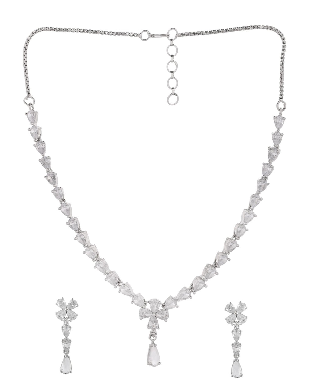 Jewels Nest Classic Diamond-Style Floral Necklace Set With Drop Earrings