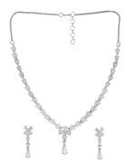 Jewels Nest Classic Diamond-Style Floral Necklace Set With Drop Earrings