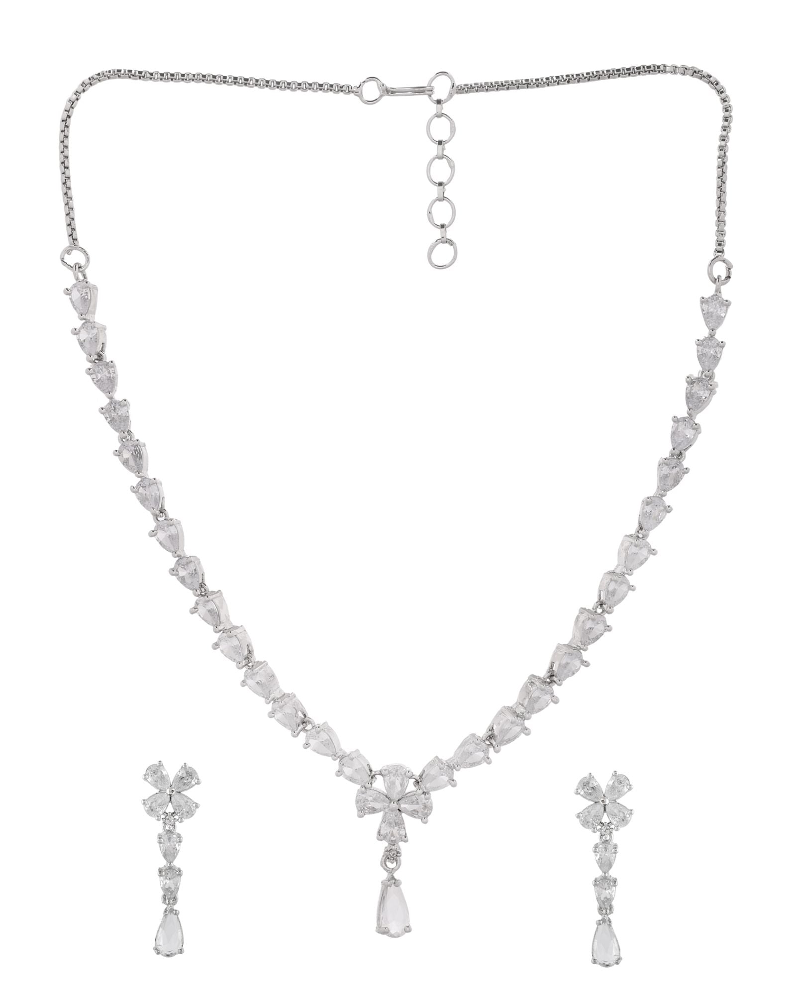 Jewels Nest Classic Diamond-Style Floral Necklace Set With Drop Earrings