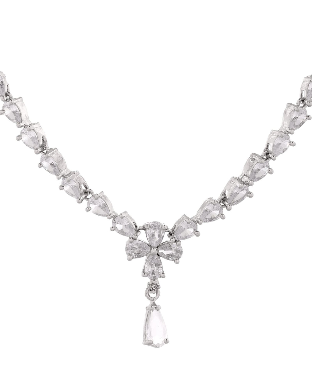 Jewels Nest Classic Diamond-Style Floral Necklace Set With Drop Earrings