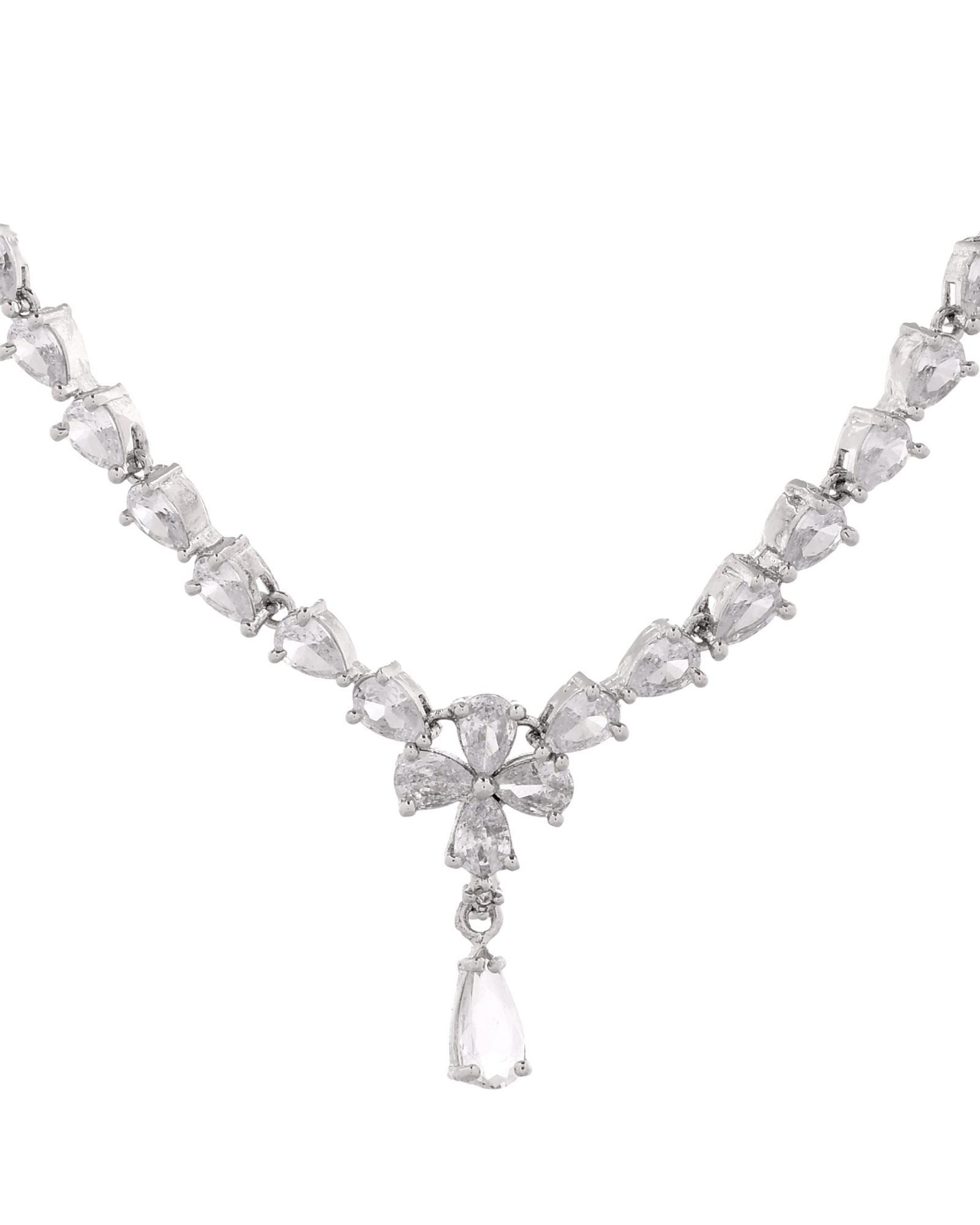 Jewels Nest Classic Diamond-Style Floral Necklace Set With Drop Earrings