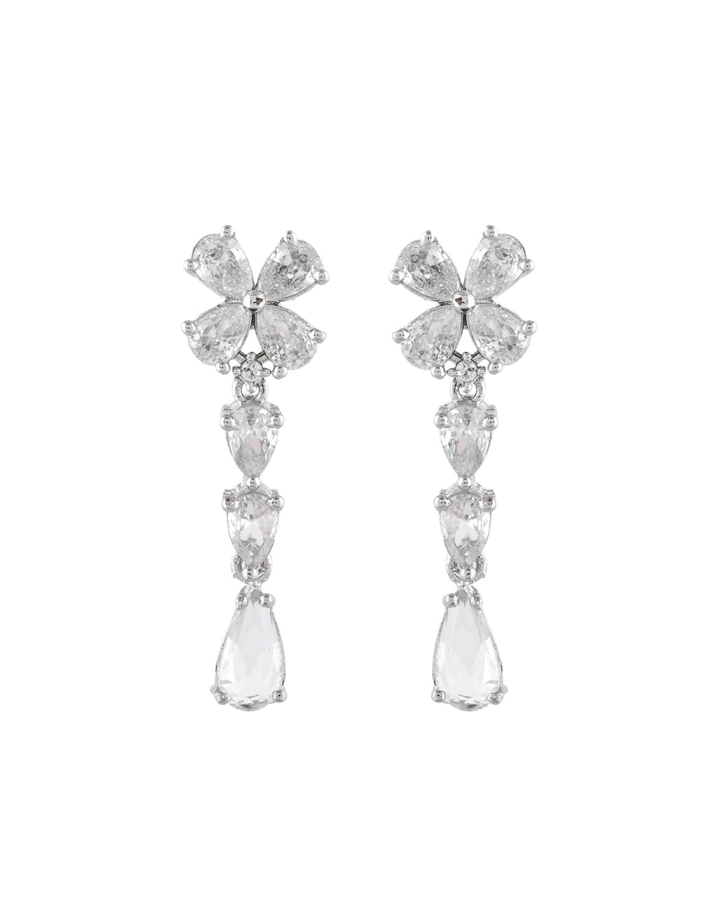 Jewels Nest Classic Diamond-Style Floral Necklace Set With Drop Earrings