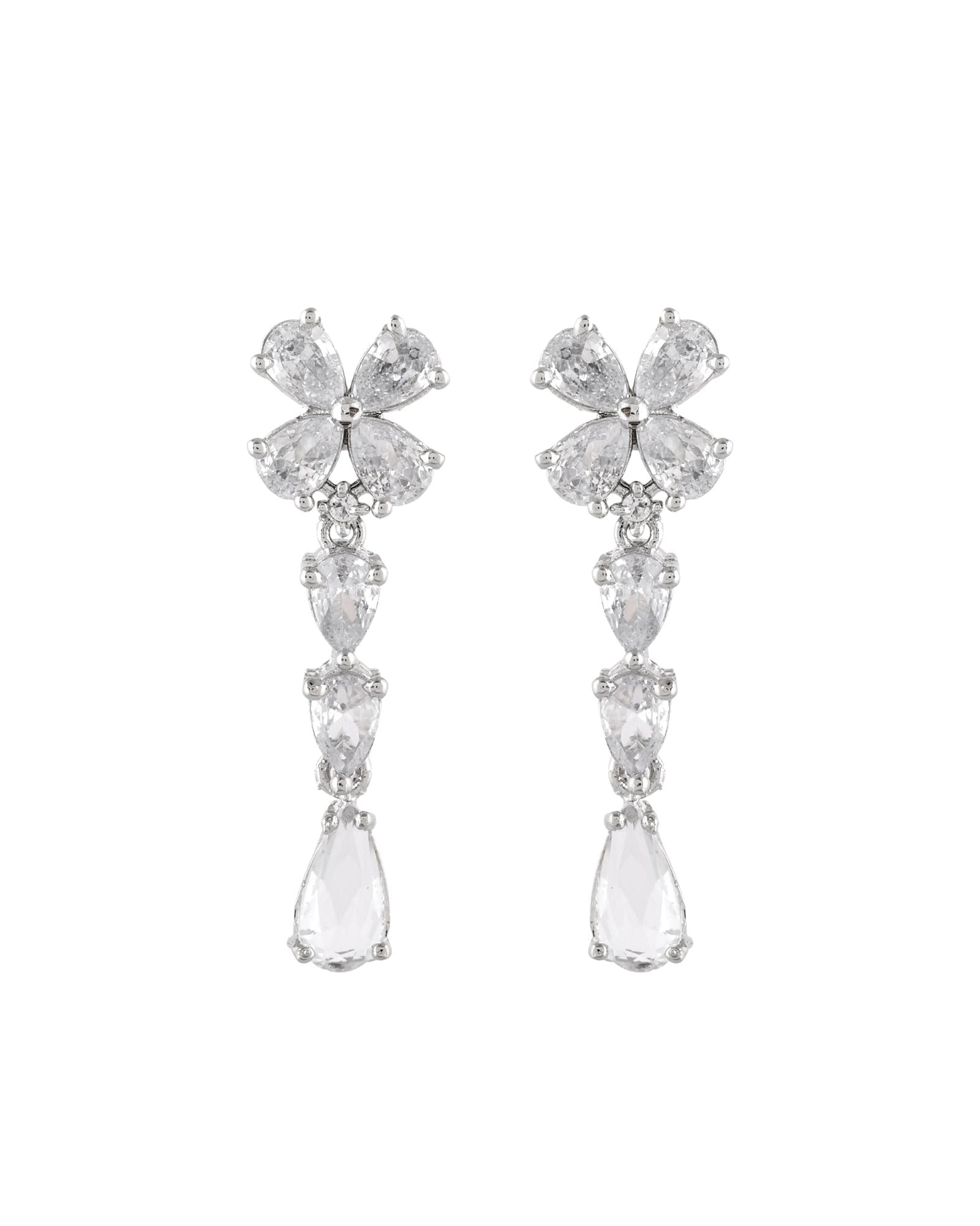 Jewels Nest Classic Diamond-Style Floral Necklace Set With Drop Earrings