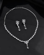 Jewels Nest Classic Diamond-Style Floral Necklace Set With Drop Earrings