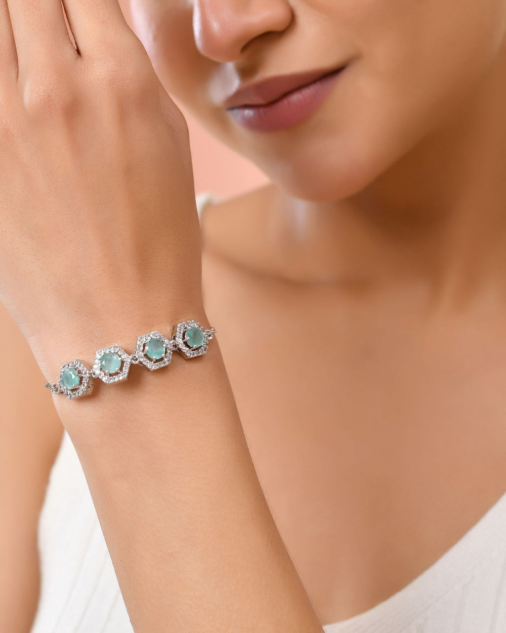 Jewels Nest Mint Green Stone Diamond-Style Adjustable Bracelet For Women - Distacart