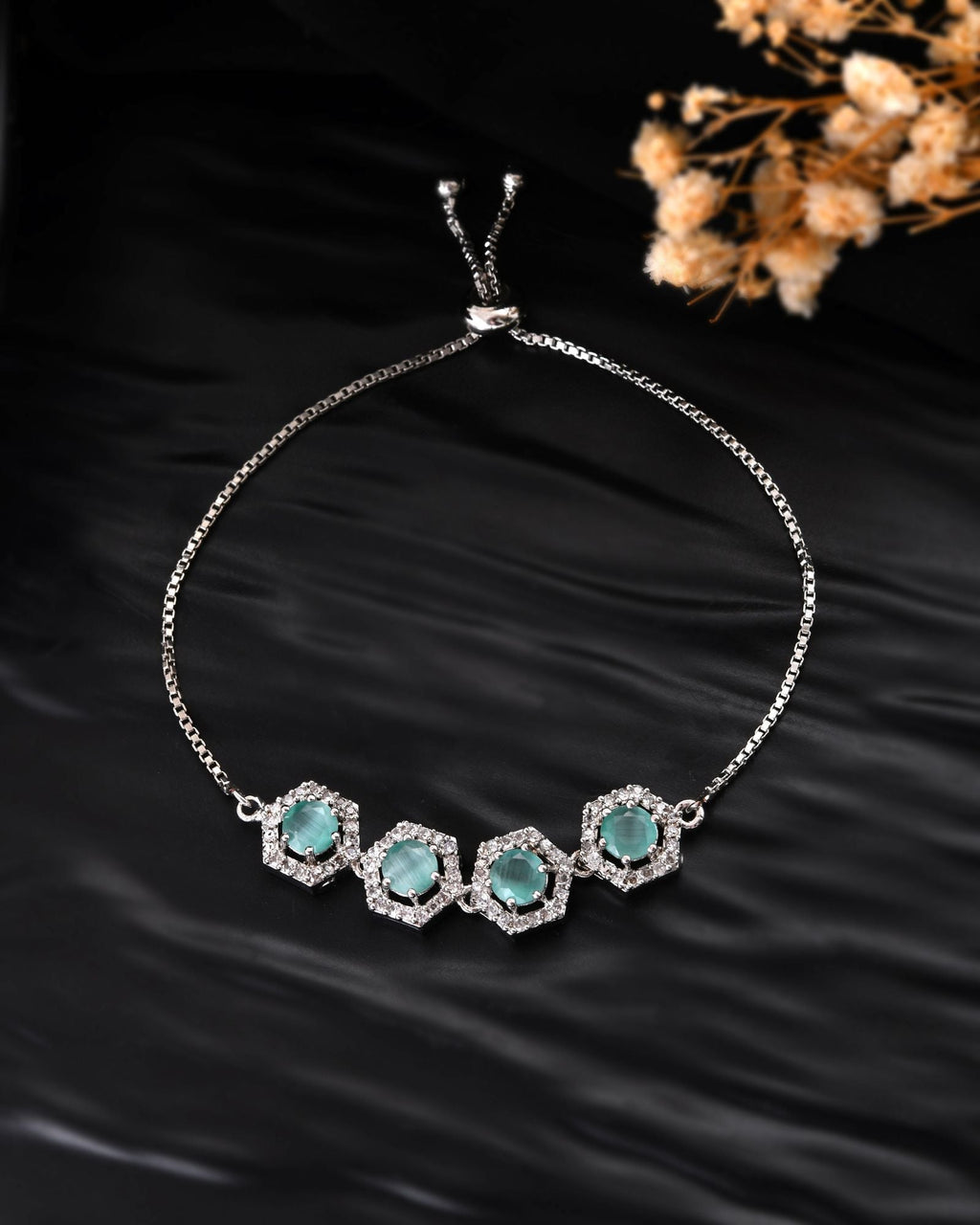 Jewels Nest Mint Green Stone Diamond-Style Adjustable Bracelet For Women - Distacart
