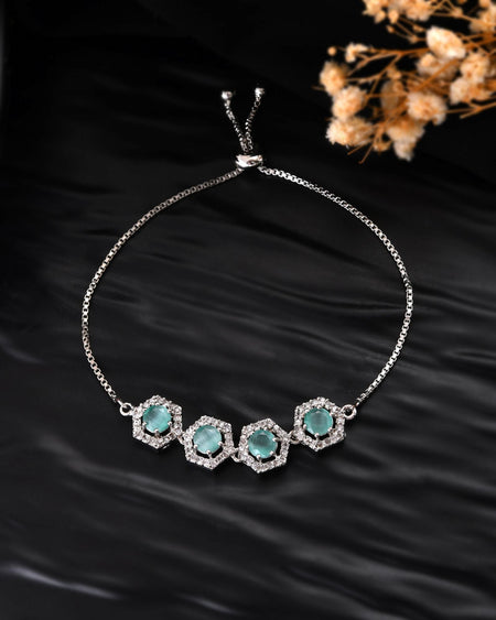 Jewels Nest Mint Green Stone Diamond-Style Adjustable Bracelet For Women