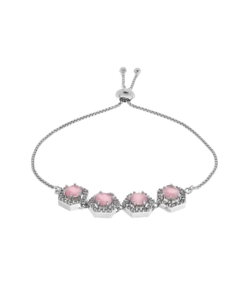 Jewels Nest Pink Stone Diamond-Style Adjustable Bracelet For Women