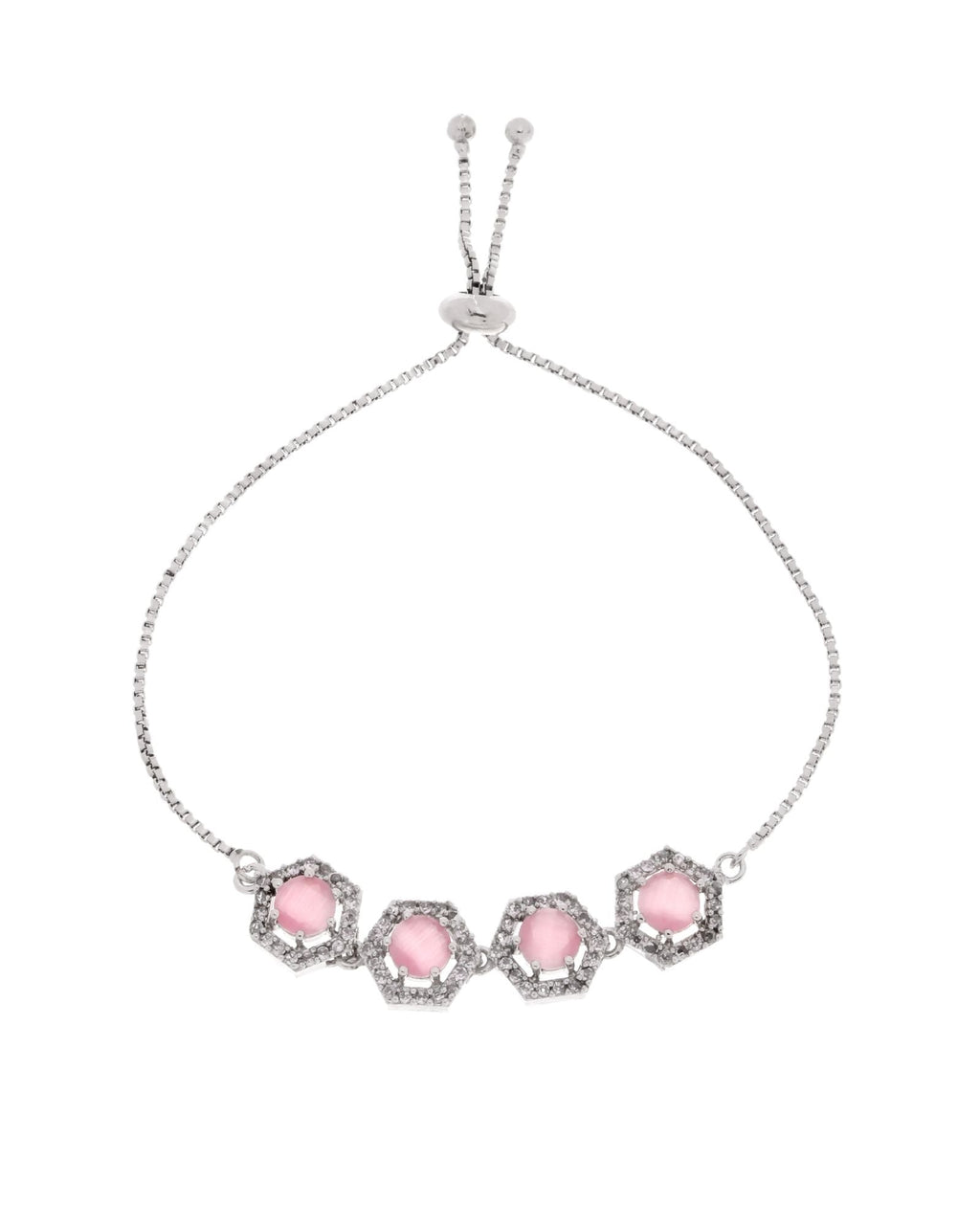 Jewels Nest Pink Stone Diamond-Style Adjustable Bracelet For Women