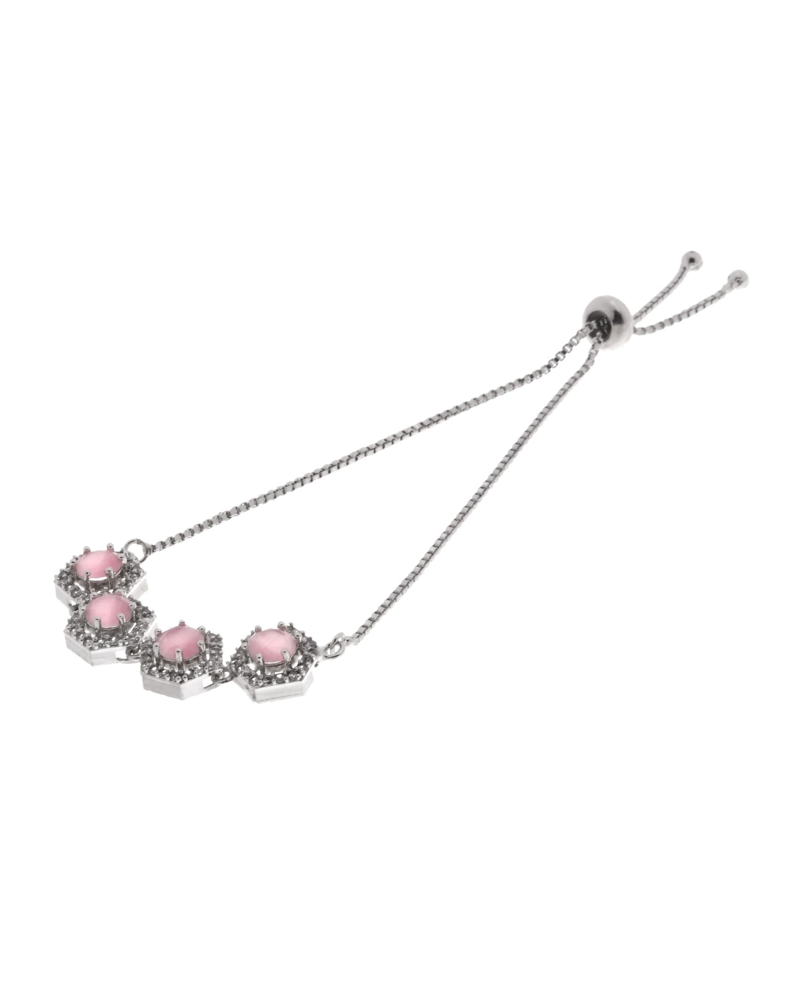 Jewels Nest Pink Stone Diamond-Style Adjustable Bracelet For Women