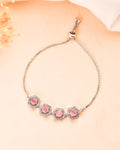 Jewels Nest Pink Stone Diamond-Style Adjustable Bracelet For Women