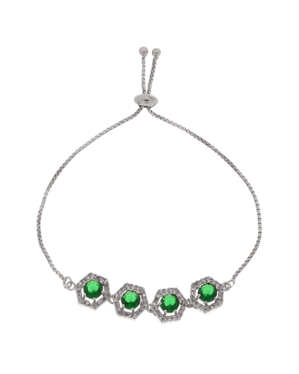 Jewels Nest Emerald Green Stone Diamond-Style Adjustable Bracelet