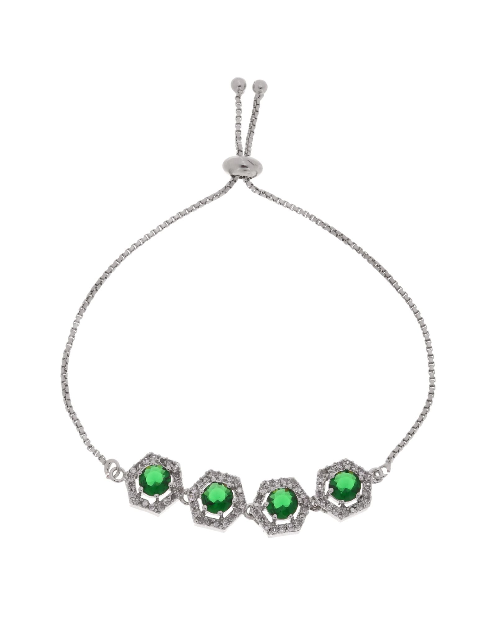 Jewels Nest Emerald Green Stone Diamond-Style Adjustable Bracelet
