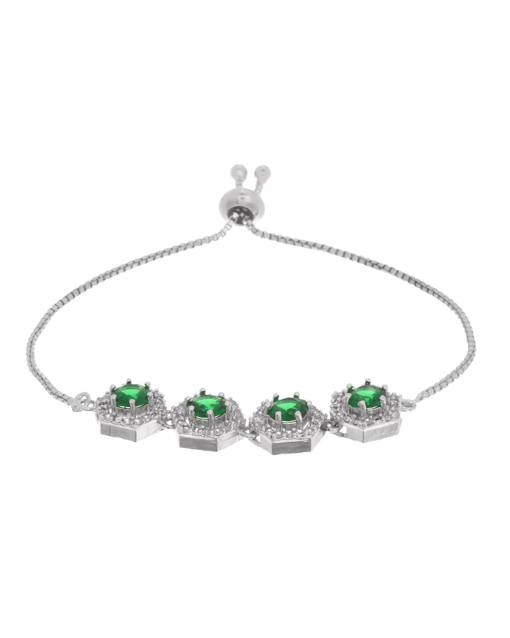Jewels Nest Emerald Green Stone Diamond-Style Adjustable Bracelet