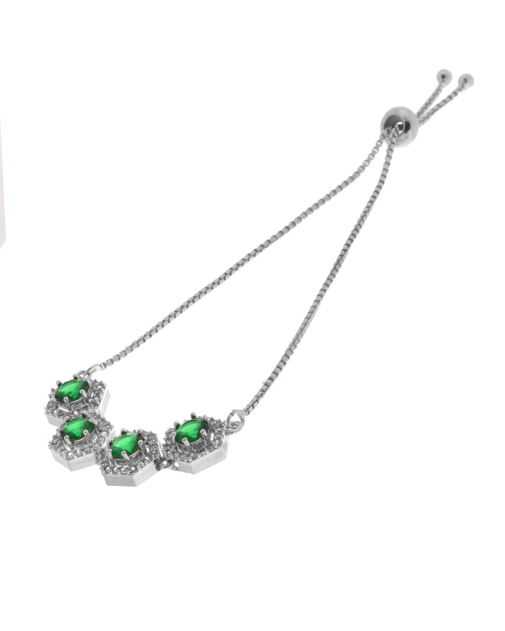Jewels Nest Emerald Green Stone Diamond-Style Adjustable Bracelet